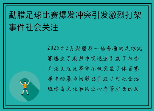 勐腊足球比赛爆发冲突引发激烈打架事件社会关注